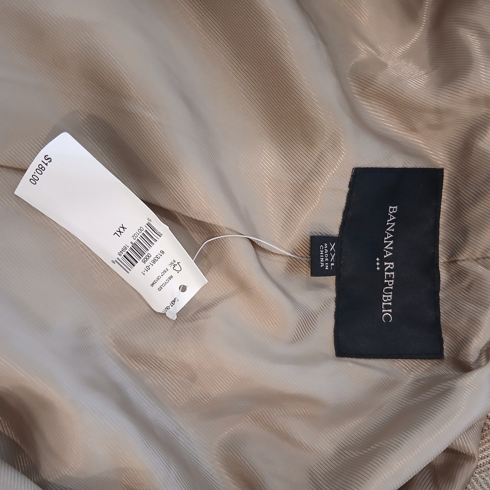 Banana Republic Tan Herringbone Utility Jacket XXL Zip Front Drawstring Waist - Picture 6 of 9